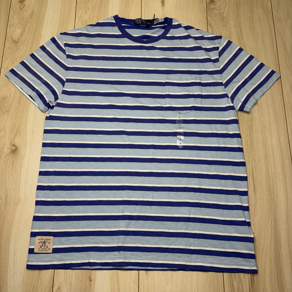 Polo By Ralph Lauren Classic Fit Striped Gauze Jersey T-Shirt Mens Medium Marine